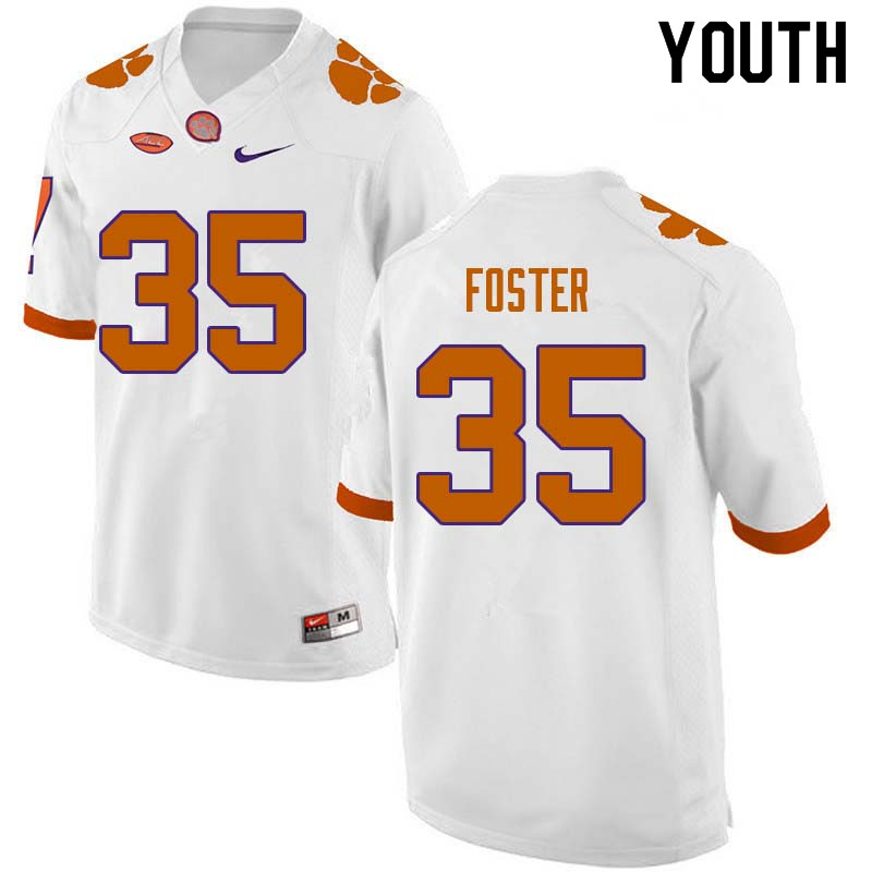 Youth #35 Justin Foster Clemson Tigers College Football Jerseys Sale-White